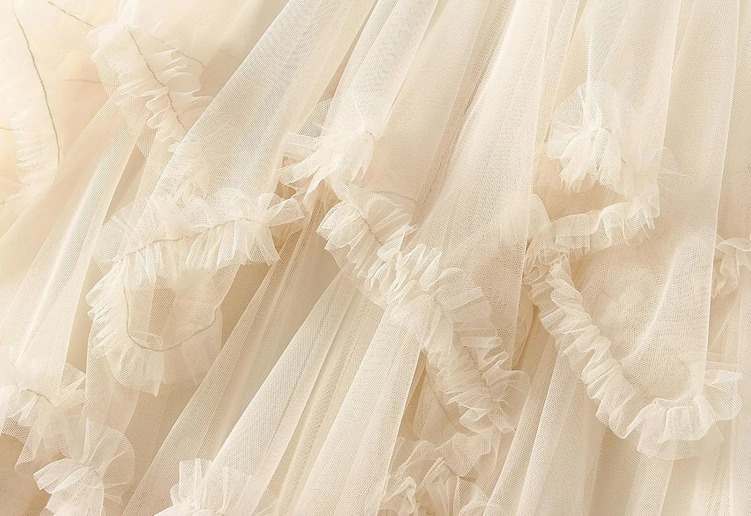 Women's Tulle Mesh Tiered Layered Midi Skirts Irregular Tutu Bubble Fairy Ruffle Long Skirt