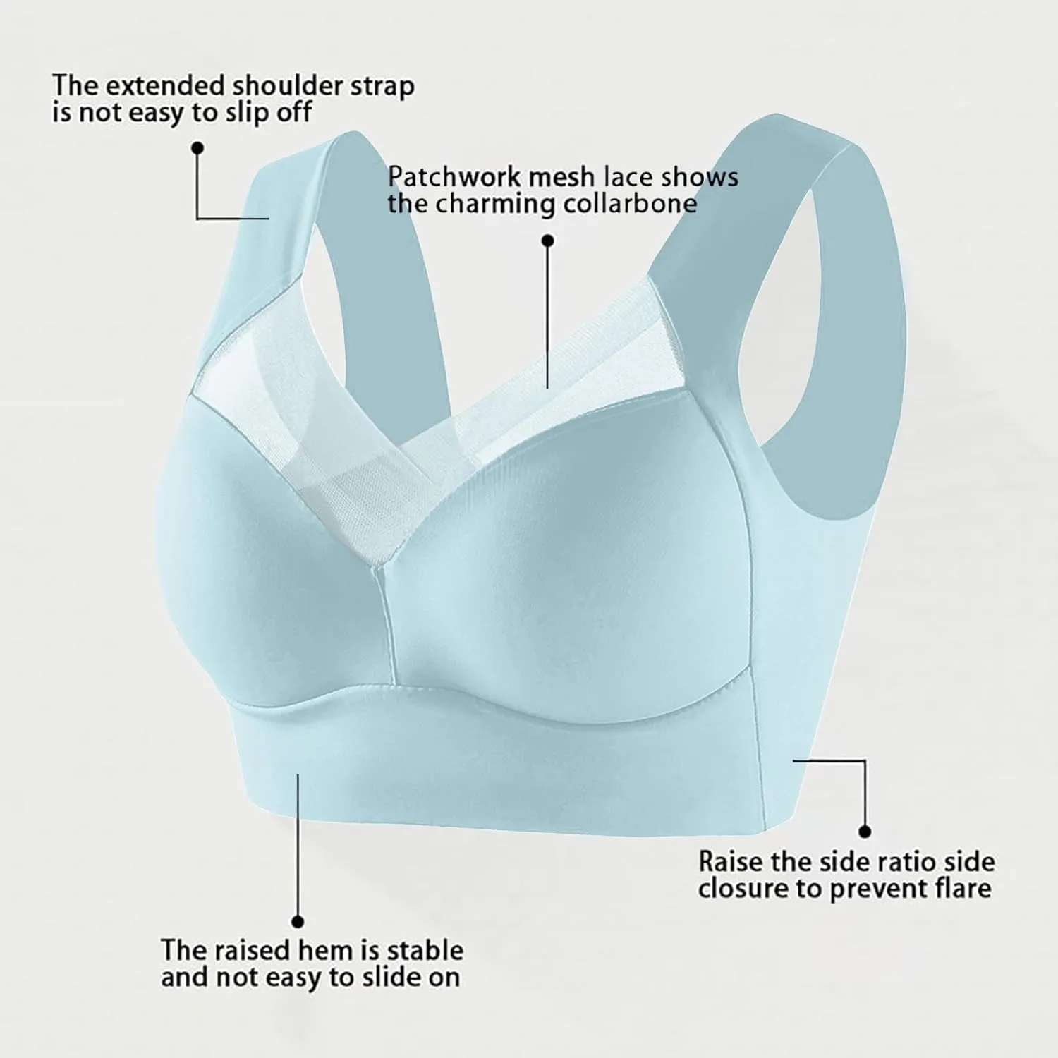 Womens Wireless Bras V Mesh Comfortable Bralette Supportive Tshirt Bra No Underwire Seamless Push Up Everyday Bras