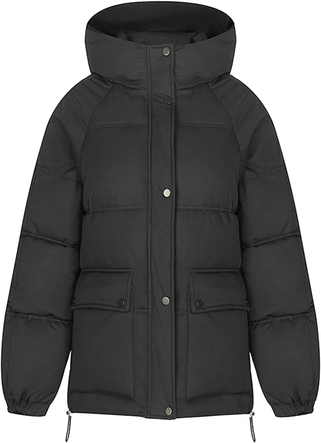 XUNRYAN Womens Winter Warm Down Coat Hooded Puffer Jackets Baggy Lightweight Jackets Casual Button Overcoat Activewear