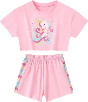 YALLET Toddler Baby Girl Clothes Summer Girls Outfits, Short Sleeve Top Shorts Cute Baby Clothing 1-5T
