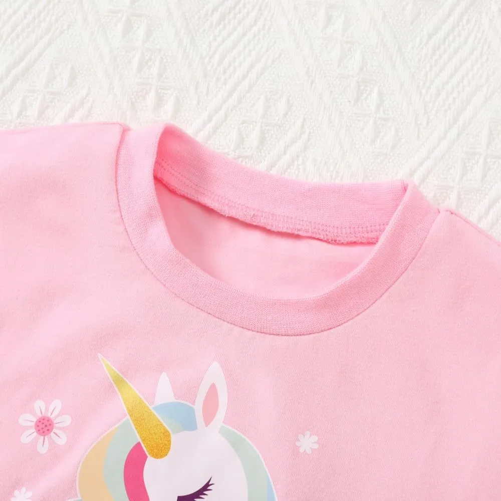 YALLET Toddler Baby Girl Clothes Summer Girls Outfits, Short Sleeve Top Shorts Cute Baby Clothing 1-5T