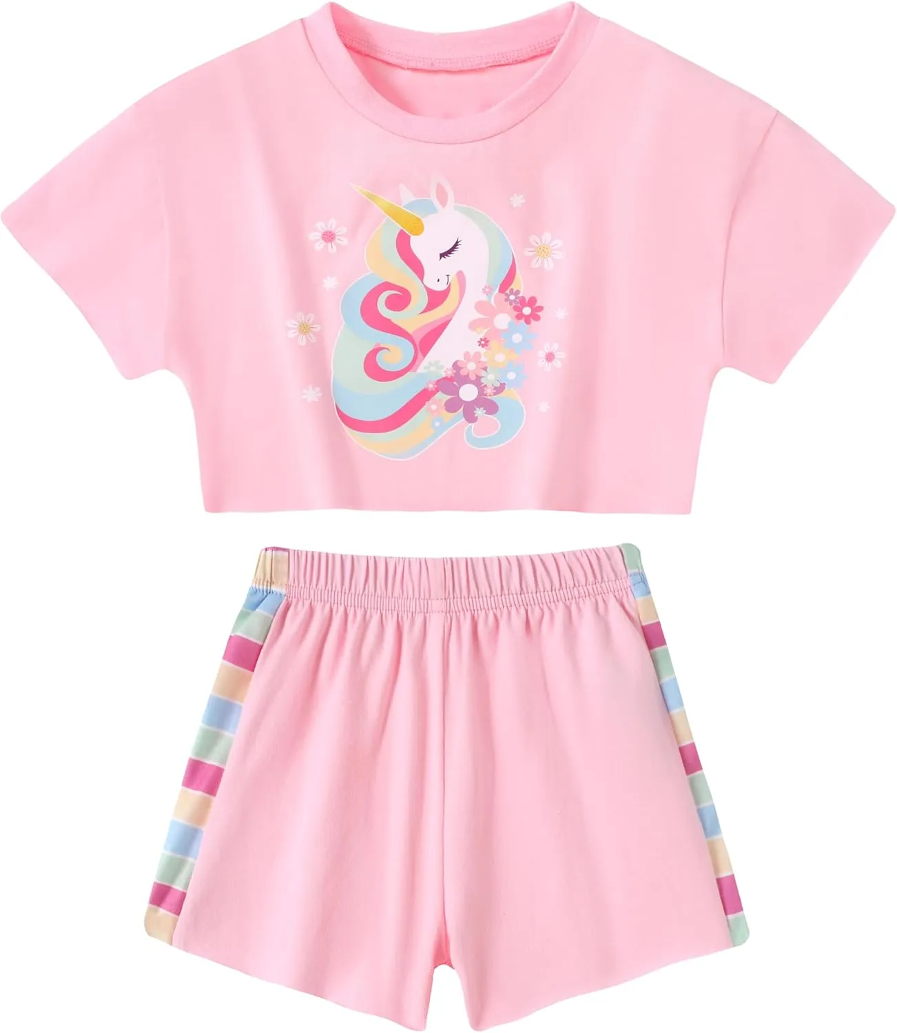 YALLET Toddler Baby Girl Clothes Summer Girls Outfits, Short Sleeve Top Shorts Cute Baby Clothing 1-5T