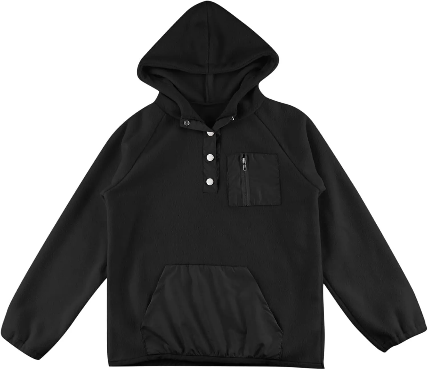 Youth Girls Color Block Hoodie Pullover Sweatshirt Top Button Brushed Fleece Hoodie Kids Hooded Sweatshirt with Pocket