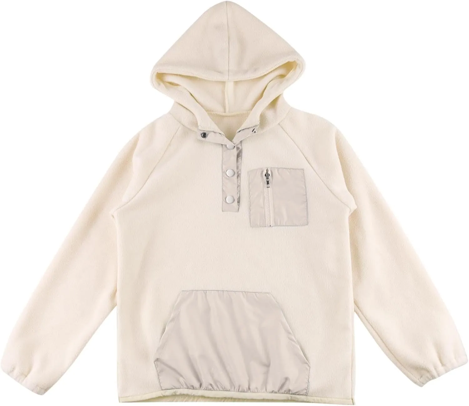 Youth Girls Color Block Hoodie Pullover Sweatshirt Top Button Brushed Fleece Hoodie Kids Hooded Sweatshirt with Pocket
