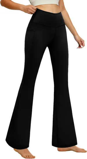 YOYOYOGA Flare Leggings Tummy Control Bootcut Yoga Pants with Pockets High Waisted Stretchy Pull Pant Bootleg Cut
