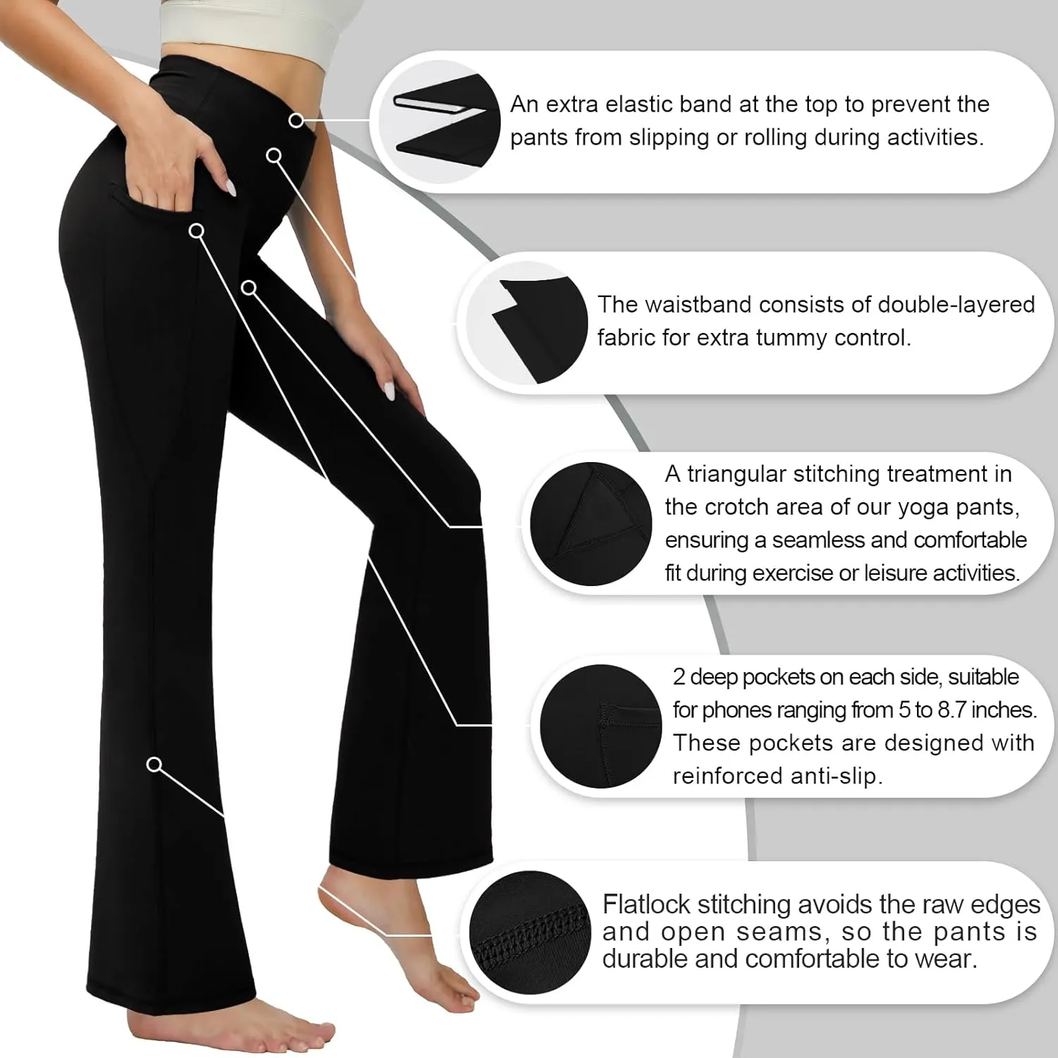 YOYOYOGA Flare Leggings Tummy Control Bootcut Yoga Pants with Pockets High Waisted Stretchy Pull Pant Bootleg Cut