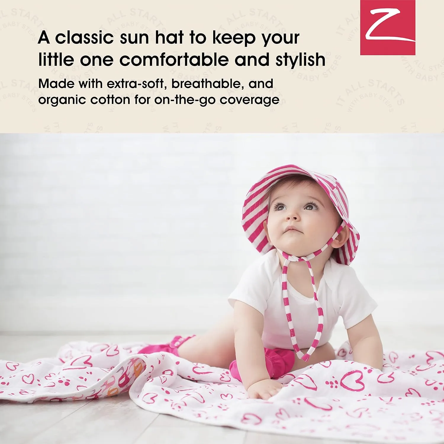 Zutano Bucket Sun Hat for Toddlers and Babies, Cotton Summer Baby Hat with Floppy, Wide Brim, Pretty Flamingo, 18M